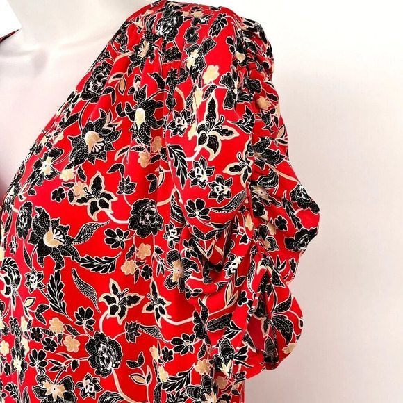 Parker Womens Dress M 100% Silk‎ Floral Ruched Short Sleeves Ruffle Hem Short - Picture 5 of 13